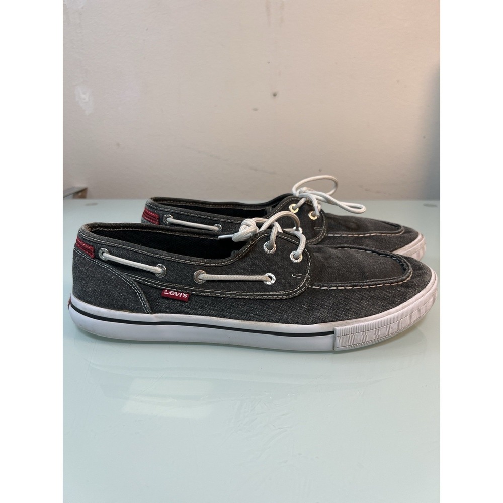 Levis Boat Shoes Men's 10.5 Gray Canvas‎ Casual Deck Sneakers